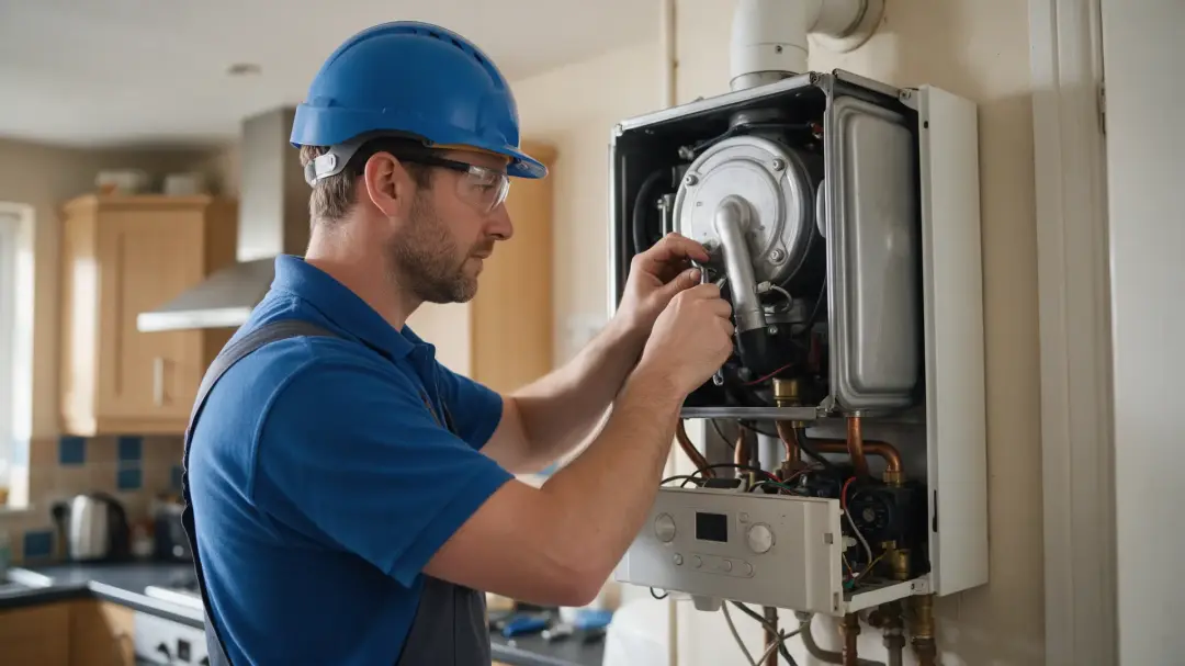 Boiler engineer checking a heating system